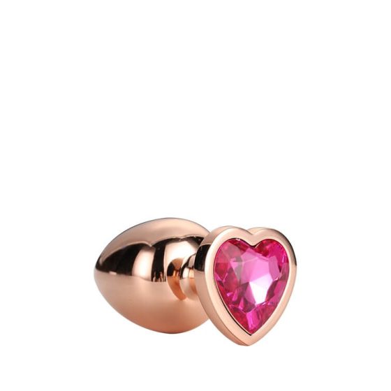 Gleaming Love - alumínium anál dildó szív alakú kővel (rózsaarany)