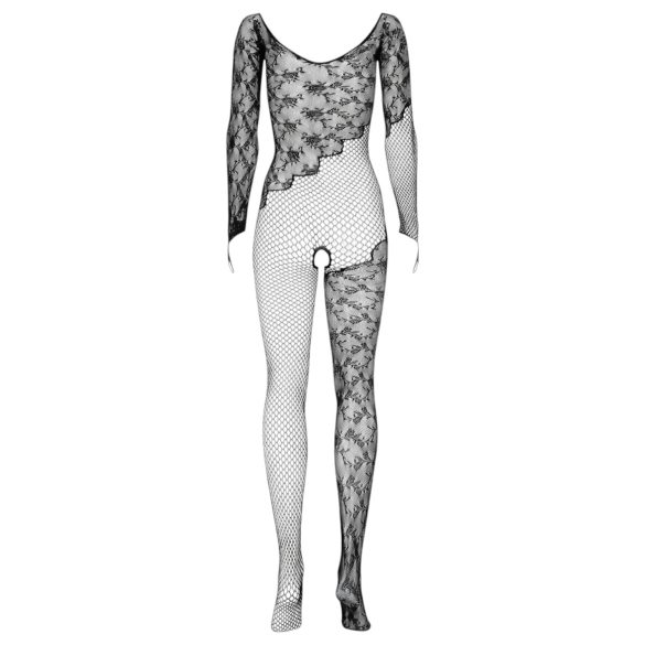 Obsessive F210 - rózsás, hosszúujjú necc overál - fekete (S-L)