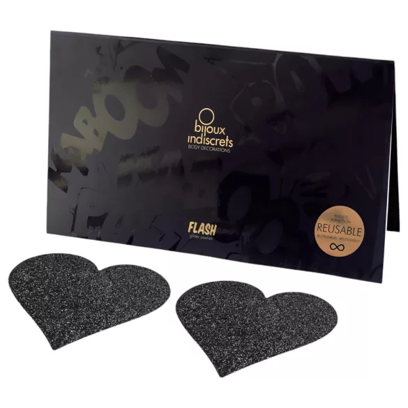 Bijoux Indiscrets Flash - szív alakú mellbimbó matrica (fekete)