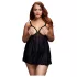 BACI Plus Size - nyitott, pöttyös babydoll (fekete, XL-XXL)