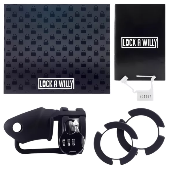 LOCK A WILLY - szilikon pénisz ketrec lakattal (fekete)