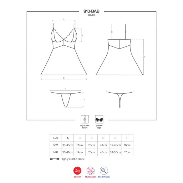 Obsessive 810-BAB-2 - csipke babydoll és tanga (fehér)