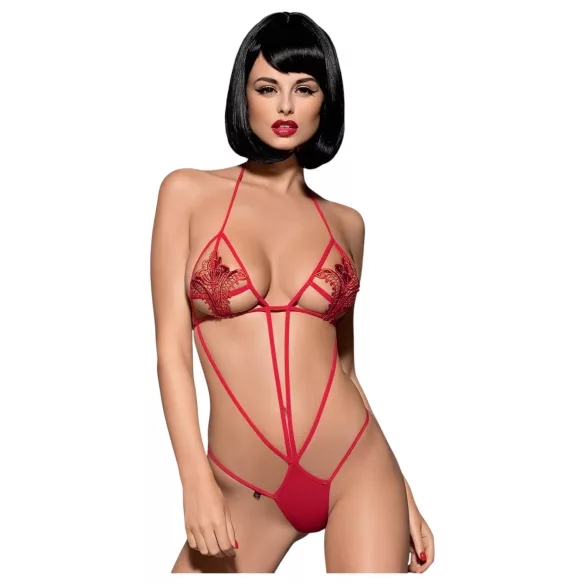 Obsessive Luiza - tulipános, pántos, piros body (S/M)