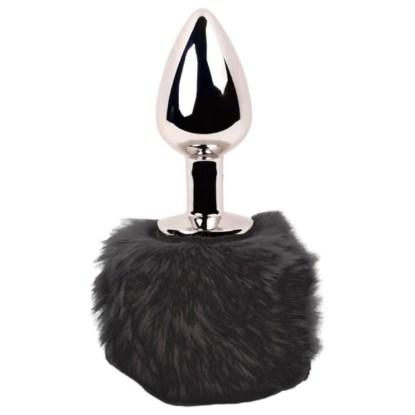 FEELZTOYS Bunny Tails - fém anál plug nyuszifarokkal (ezüst-fekete)